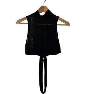 Mesh Black Crop Top With Cut Out Wrap Around Waist Womens Medium